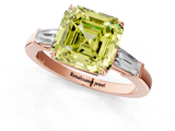 Rose gold Fancy Yellow Asscher  Cut Diamond Ring with Tapered Baguette Side Stones in Four-Prong Setting_4