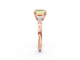 Rose gold Fancy Yellow Asscher  Cut Diamond Ring with Tapered Baguette Side Stones in Four-Prong Setting_5