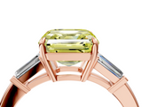 Rose gold Fancy Yellow Asscher  Cut Diamond Ring with Tapered Baguette Side Stones in Four-Prong Setting_7