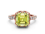 Rose gold Fancy Yellow Asscher Cut Diamond Scalloped Halo Engagement Ring with Round Shared Prong Band_12