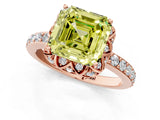 Rose gold Fancy Yellow Asscher Cut Diamond Scalloped Halo Engagement Ring with Round Shared Prong Band_13