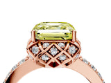 Rose gold Fancy Yellow Asscher Cut Diamond Scalloped Halo Engagement Ring with Round Shared Prong Band_16