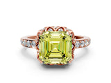 Rose gold Fancy Yellow Asscher Cut Diamond Scalloped Halo Engagement Ring with Round Shared Prong Band_24