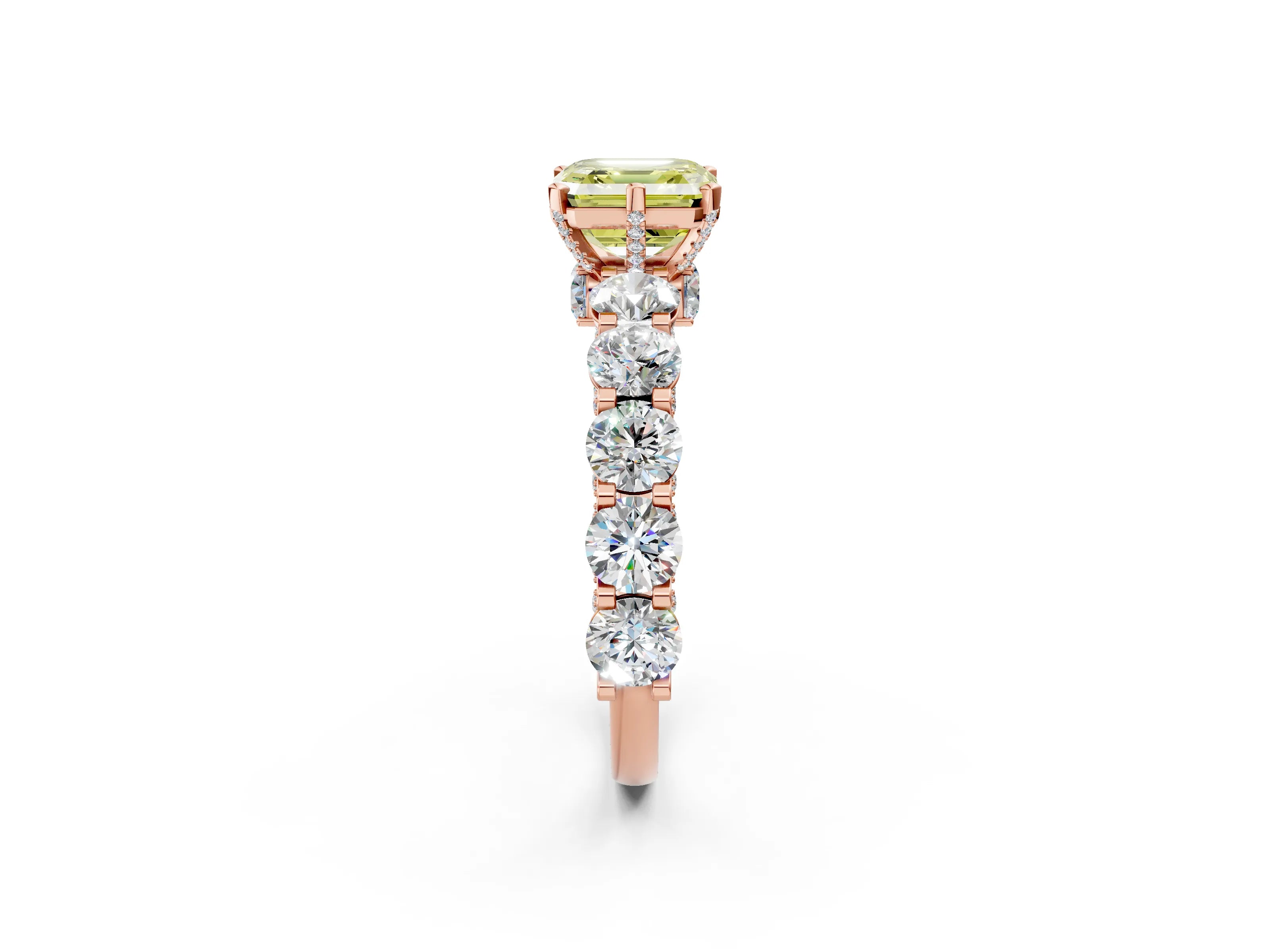 Rose gold Fancy Yellow Asscher Cut Diamond Side Stone Engagement Ring with Four-Prong Setting_38