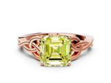 Rose gold Fancy Yellow Asscher Cut Diamond Solitaire Celtic Knot Ring with Four-Prong Setting_34