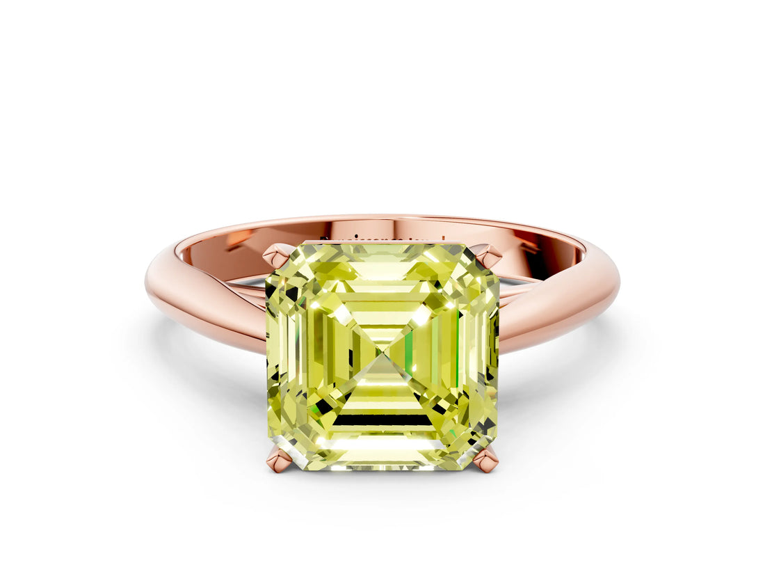 Rose gold Fancy Yellow Asscher Cut Diamond Solitaire Engagement Ring with Cathedral Setting and Four-Prong Mount_72