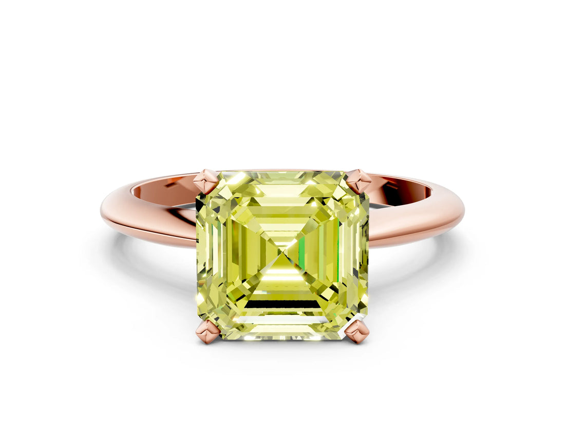 Rose gold Fancy Yellow Asscher Cut Diamond Solitaire Engagement Ring with Classic Band and Four-Prong Setting_36