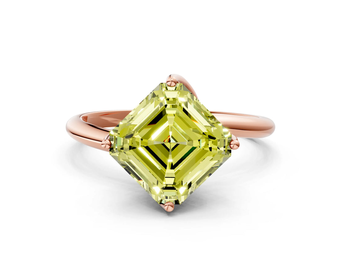 Rose gold Fancy Yellow Asscher Cut Diamond Solitaire Engagement Ring with Four-Prong Setting and Classic Band_55