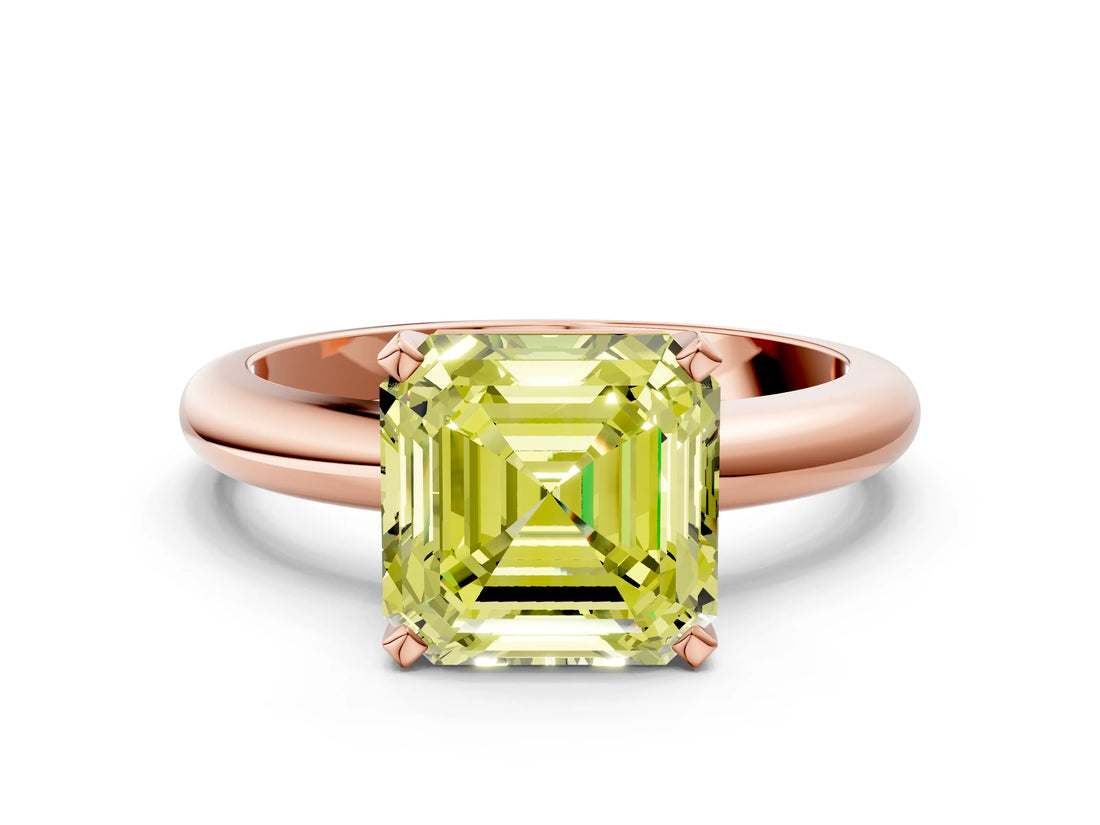 Rose gold Fancy Yellow Asscher Cut Diamond Solitaire Engagement Ring with Round Band and Four-Prong Setting_94