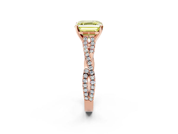 Rose Gold Asscher Cut Twisted Pave Engagement Ring Setting for Fancy Yellow Center