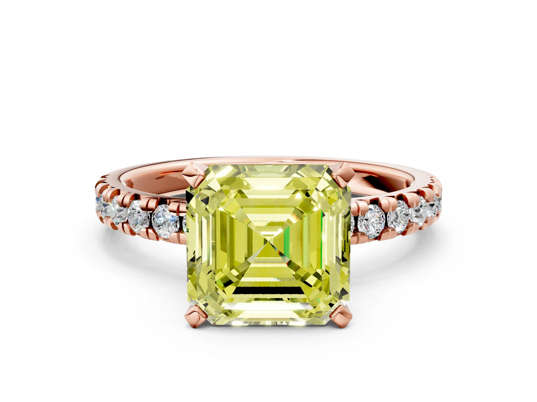 Rose gold Fancy Yellow Asscher Cut Diamond Solitaire Pavé Engagement Ring with Round Band and Prong Setting_48