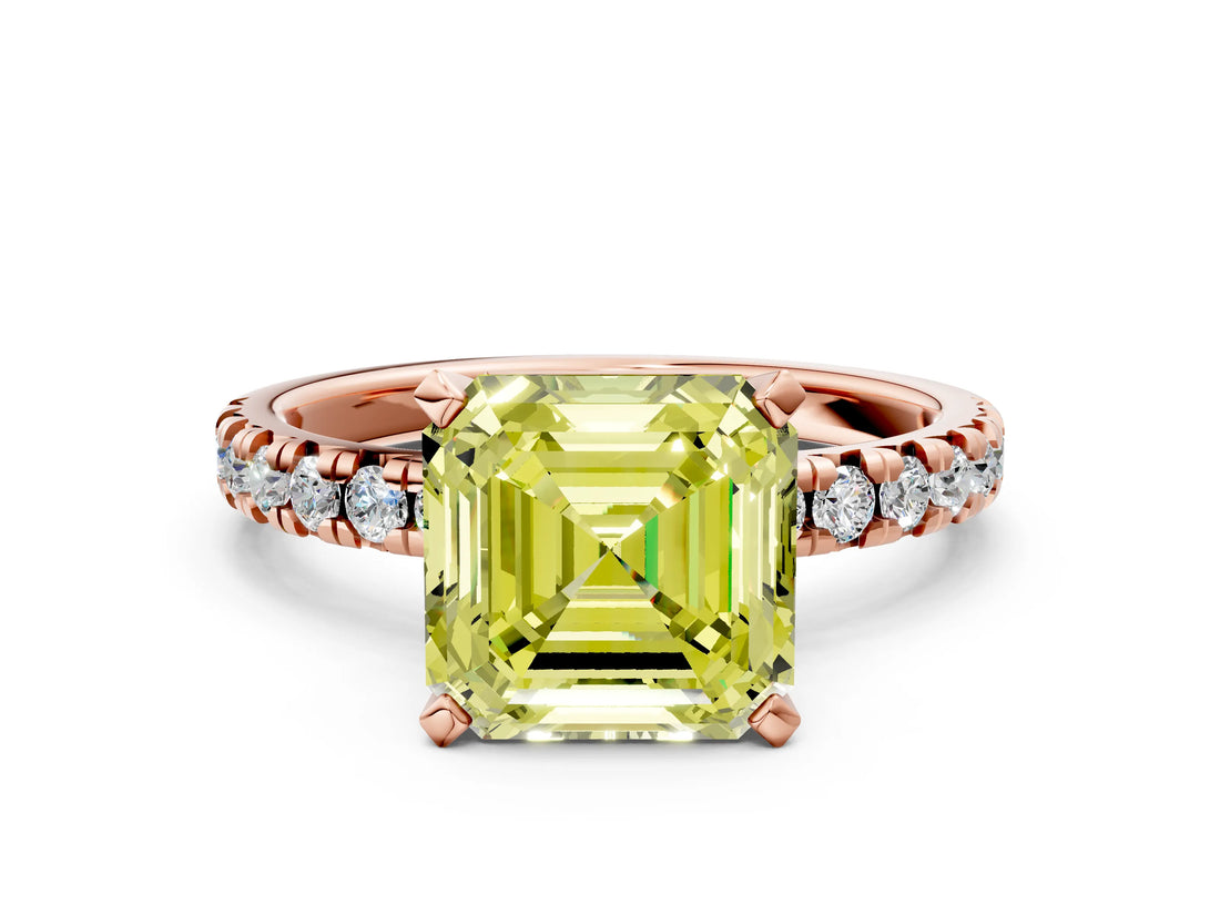 Rose gold Fancy Yellow Asscher Cut Diamond Solitaire Pavé Engagement Ring with Round Band and Prong Setting_84