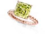 Rose gold Fancy Yellow Asscher Cut Diamond Solitaire Ring with Beaded Band and Prong Setting_43