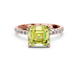 Rose gold Fancy Yellow Asscher Cut Diamond Solitaire Ring with Four-Prong Setting and Pavé Band_3
