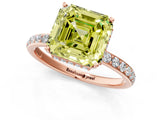 Rose gold Fancy Yellow Asscher Cut Diamond Solitaire Ring with Pavé Band and Hidden Halo_22