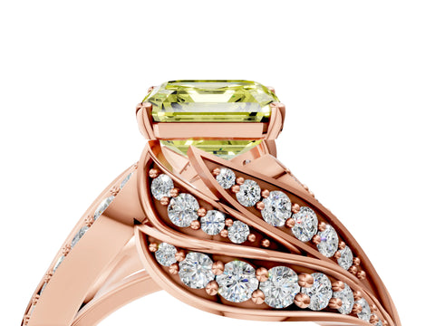 Rose gold Fancy Yellow Asscher Cut Diamond Solitaire Ring with Prong Setting and Twisted Pavé Band_4