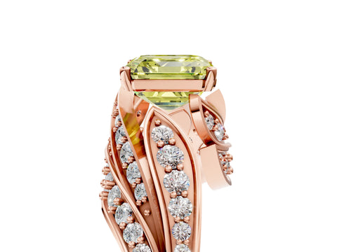 Rose gold Fancy Yellow Asscher Cut Diamond Solitaire Ring with Prong Setting and Twisted Pavé Band_5