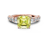Rose gold Fancy Yellow Asscher Cut Diamond Solitaire Ring with Shared Prong Pavé Band and Four-Prong Setting_17