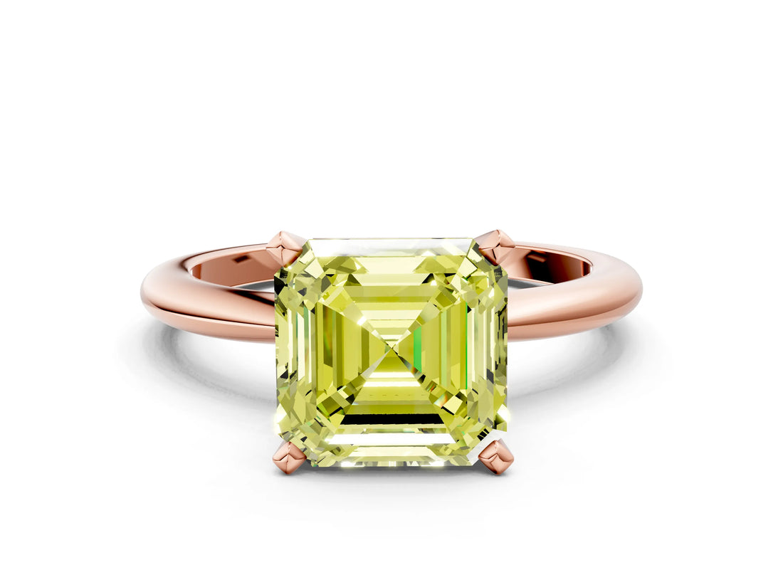 Rose gold Fancy Yellow Asscher Cut Diamond Solitaire Ring with Six-Prong Setting and Classic Band_11