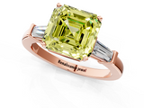Rose gold Fancy Yellow Asscher  Cut Diamond Solitaire Ring with Tapered Baguette Accents and Four-Prong Setting_18