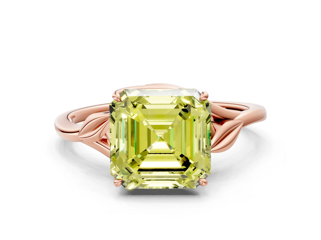 Rose gold Fancy Yellow Asscher Cut Diamond Solitaire Ring with Twist Band and Four-Prong Setting_45