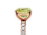 Rose gold Fancy Yellow Asscher  Cut Diamond Solitaire with Pave Band and Four-Prong Setting 1
