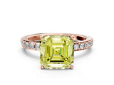 Rose gold Fancy Yellow Asscher  Cut Diamond Solitaire with Pave Band and Four-Prong Setting 2