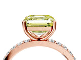 Rose gold Fancy Yellow Asscher  Cut Diamond Solitaire with Pave Band and Four-Prong Setting