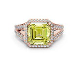 Rose gold Fancy Yellow Asscher Cut Diamond Split Shank Halo Ring with Four-Prong Setting_33