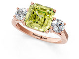 Rose gold Fancy Yellow Asscher Cut Diamond Three-Stone Engagement Ring with Prong Setting and Pavé Band_1