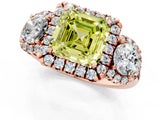 Rose gold Fancy Yellow Asscher Cut Diamond Three-Stone Halo Ring with Prong Setting and Pavé Accents_1