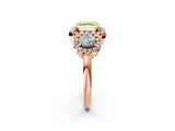 Rose gold Fancy Yellow Asscher Cut Diamond Three-Stone Halo Ring with Prong Setting and Pavé Accents_2