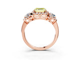 Rose gold Fancy Yellow Asscher Cut Diamond Three-Stone Halo Ring with Prong Setting and Pavé Accents_3