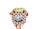 Rose gold Fancy Yellow Asscher Cut Diamond Three-Stone Halo Ring with Prong Setting and Pavé Accents_5