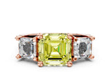 Rose gold Fancy Yellow Asscher Cut Diamond Three-Stone Ring with Channel Set Band and Four-Prong Setting_75