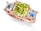 Rose gold Fancy Yellow Asscher Cut Diamond Three-Stone Ring with Channel Set Band and Four-Prong Setting_76