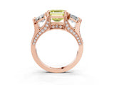 Rose gold Fancy Yellow Asscher Cut Diamond Three-Stone Ring with Channel Set Band and Four-Prong Setting_78
