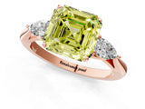 Rose gold Fancy Yellow Asscher Cut Diamond Three-Stone Ring with Pear Side Stones and Four-Prong Setting_81