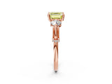 Rose gold Fancy Yellow Asscher Cut Diamond Three-Stone Ring with Prong Setting and Pavé Band_2