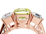 Rose gold Fancy Yellow Asscher Cut Diamond Three-Stone Ring with Prong Setting and Textured Band_4