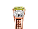 Rose gold Fancy Yellow Asscher Cut Diamond Three-Stone Ring with Prong Setting and Textured Band_5