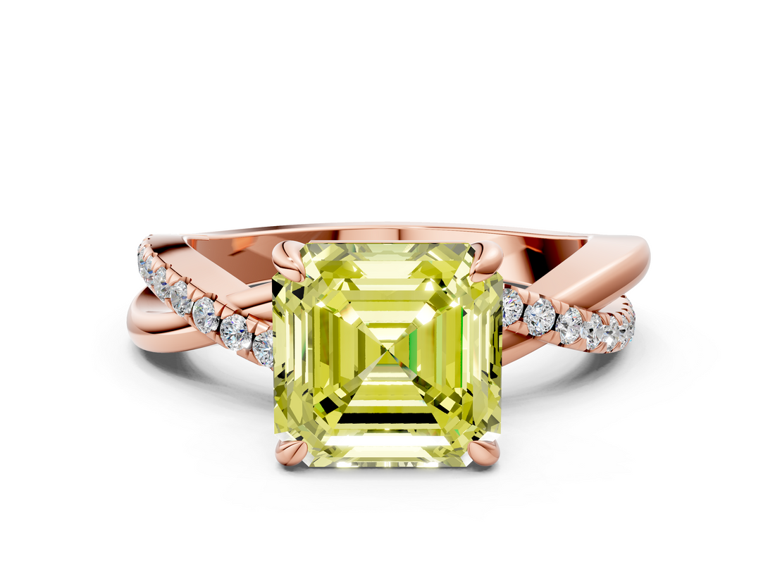 Rose gold Fancy Yellow Asscher  Cut Diamond Twist Band Solitaire with Prong Setting_16
