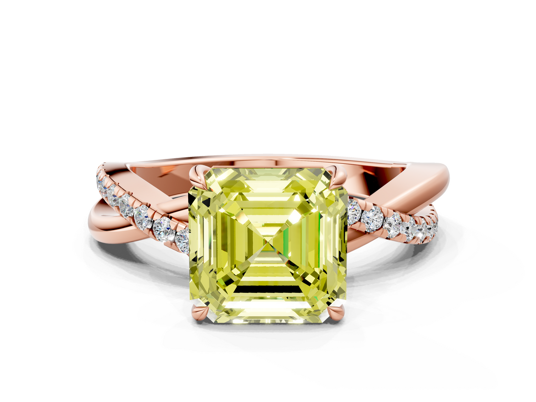 Rose gold Fancy Yellow Asscher  Cut Diamond Twisted Band with Pavé Setting and Four-Prong Setting_15
