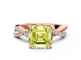Rose gold Fancy Yellow Asscher  Cut Diamond Twisted Band with Pavé Setting and Four-Prong Setting_15
