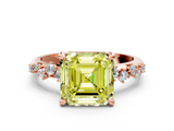 Rose gold Fancy Yellow Asscher  Cut Diamond Vine Band with Four-Prong Setting