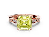 Rose gold Fancy Yellow Asscher  Cut Diamond with Milgrain Marquise and Bezel Accents on a Solitaire Band with Prong Setting_17