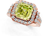 Rose gold Fancy Yellow Asscher  Cut Double Halo Diamond Engagement Ring with Pave Band and Four-Prong Setting 1