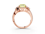Rose gold Fancy Yellow Asscher  Cut Double Halo Diamond Engagement Ring with Pave Band and Four-Prong Setting 3