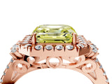 Rose gold Fancy Yellow Asscher  Cut Double Halo Diamond Engagement Ring with Pave Band and Four-Prong Setting 4