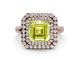 Rose gold Fancy Yellow Asscher  Cut Double Halo Split Shank Diamond Ring with Prong Setting_46